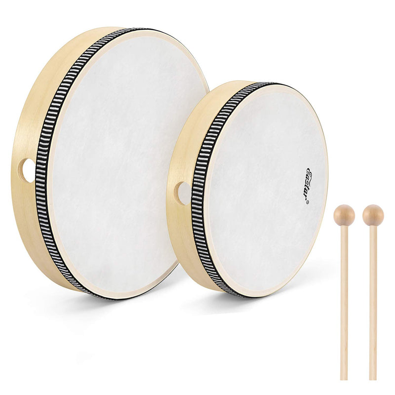 [AUSTRALIA] - Eastar Hand Drums for Kids Frame Drum 8" & 10" Musical Instrument for Kids Beginners Adults Drum Percussion Instrument Wood Drum with 2 Sticks 8'' & 10'' 
