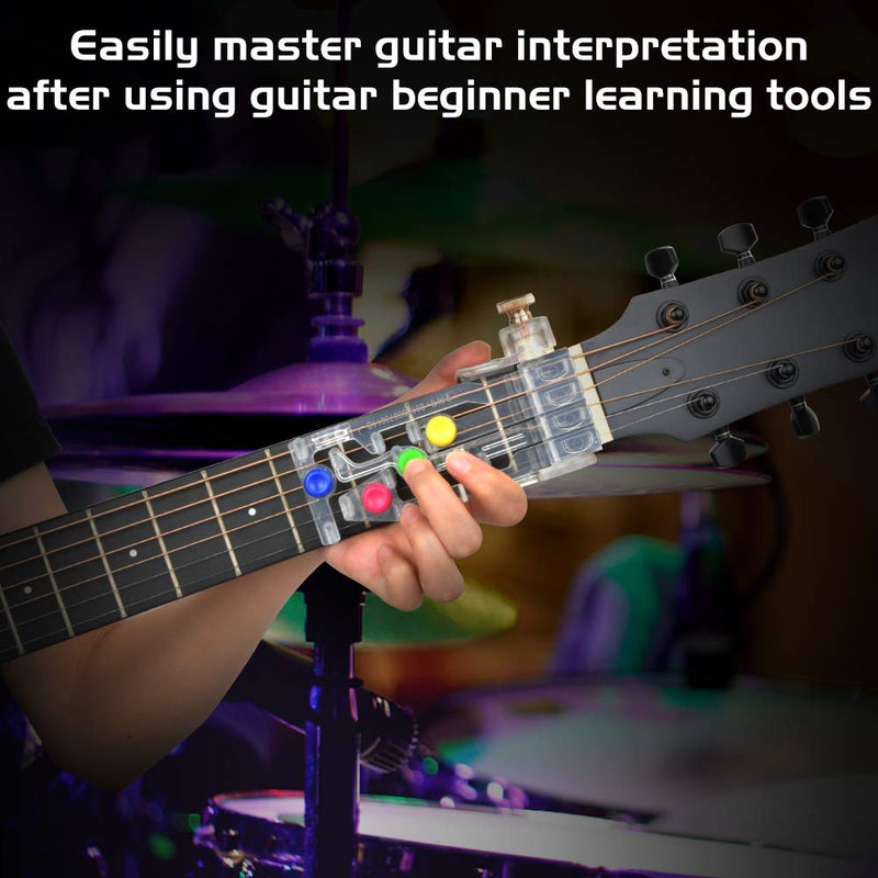 Guitar Beginner One-Key Chord Assisted Learning Tools Classical Chord Guitar Practice Tool for Adults Children Trainer Instructor, Just Press Buttons and Play(with 14 Finger Picks)