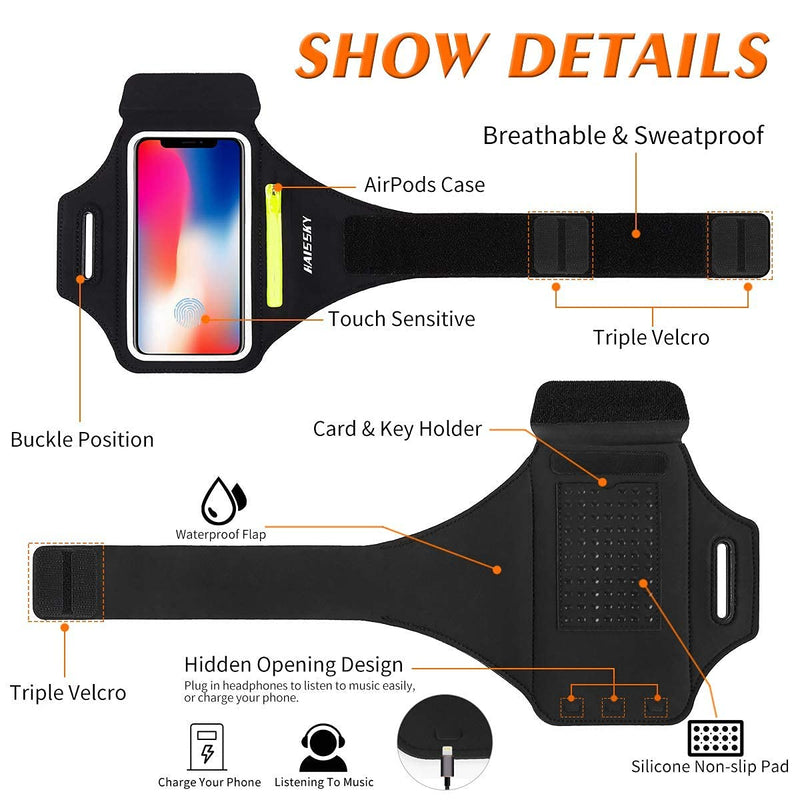 Cell Phone Armband Water Resistant Running Armband for iPhone 12 11 Pro Max XS XR 8 7 Plus, Samsung S20 S21 fe S10 Up to 6.9", Running Phone Holder Sport Arm Bands for Gym Exercise Workout, Key Pocket Black Large: Up to 6.9'' Phone