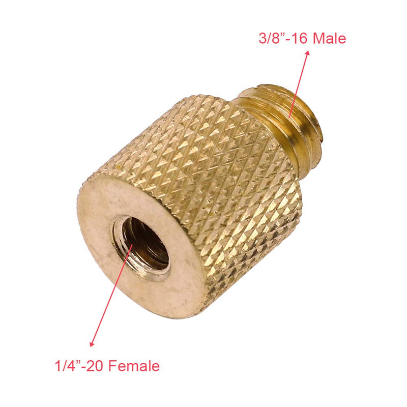 Standard 1/4"-20 Female to 3/8"-16 Male Threaded Reducer Screw Adapter (Brass) Precision Made (2 Pack) 1/4"-20 Female to 3/8"-16 Male Reducer