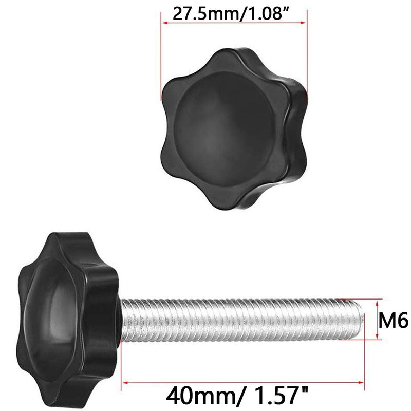 5PCS M6X40 Star Knob Screw Knob Clamping Handle Grip (External Thread, Including Hex Nut + Washer+ Spring Washer)