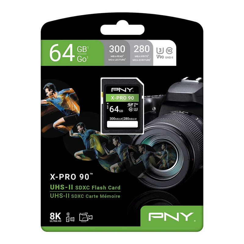 PNY 64GB X-PRO 90 UHS-II SDXC Memory Card - 300MB/s Read, U3, V90, 8K UHD, 4K UHD, Full HD, UHS-II for Professional Photographers & Content Creators, DSLR & Mirrorless Cameras &Advanced Video Cameras