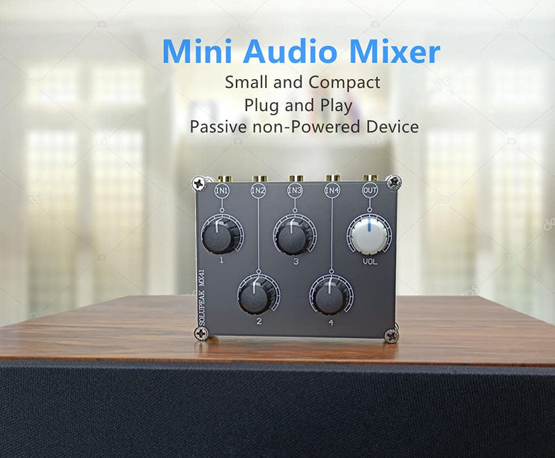 MX41 Stereo 4-in-1-out AUX Audio Mixer, Passive 3.5mm line levels control, mini 4 ways passive audio mixer