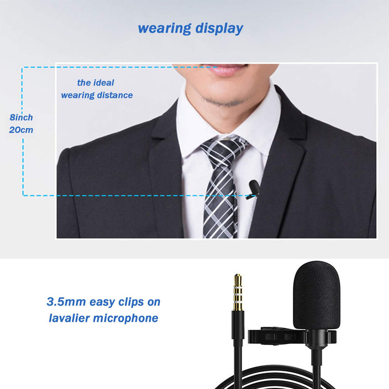 3.5mm Jack Lavalier Microphone for Android iPhone Laptop Tablet, Lapel Mic Omnidirectional Condenser Mic for Facebook Vlog YouTube Interview Studio TilTok Live Video Recording Noise Canceling