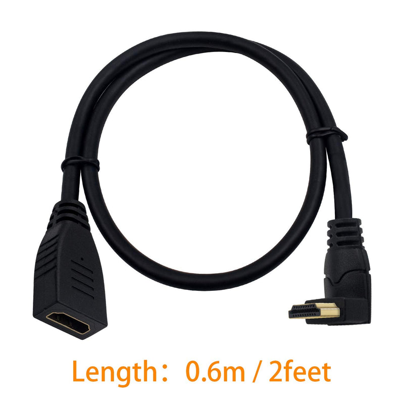 Poyiccot HDMI 2.0 Extension Cable 90 Degree, 2 Feet / 60cm HDMI Extender Cable 90 Degree Upward Angle HDMI Male to Female Extension Cable 60Hz, 4K 2K Gold Plated High Speed (F/M Up)