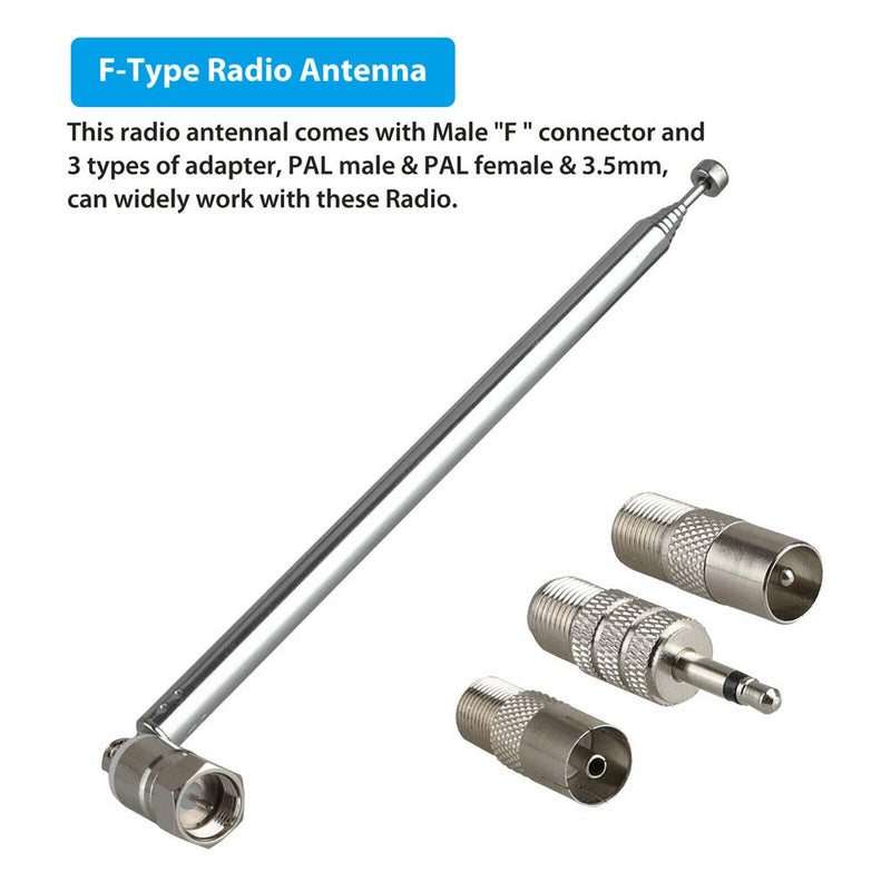 [AUSTRALIA] - F Type Telescopic Aerial Antenna, 75 Ohm 86-106MHz Antenna, with TV/3.5 Adapter 5V 10W Aerial 
