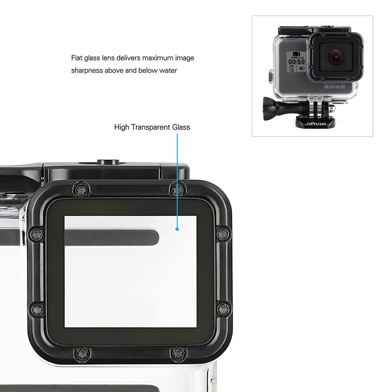 SOONSUN Waterproof Housing Case with 4-Pack Lens Filters for GoPro Hero 7 6 5 Black Hero (2018), Dive Housing with Red, Light Red, Magenta, and 5x Close-up Filters for Underwater Video and Photography Waterproof Housing with 4-Pack filter