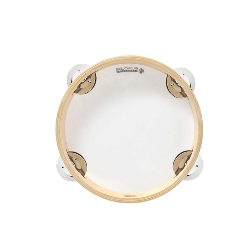 MUSICUBE 6-Inch Headed Tambourine for Adults Kids Single Row Wooden Headed Tambourine with Stainless Iron Jingles Educational Hand-Held Percussion Instrument Toys for Home School Party Supplies 6"