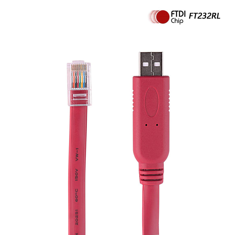 6FT USB to RS232 Serial RJ45 Console Adapter Cable for Cisco Huawei TP-Link Routers/Switches to Connect Laptop PC Support Win10 Mac Red FTDI