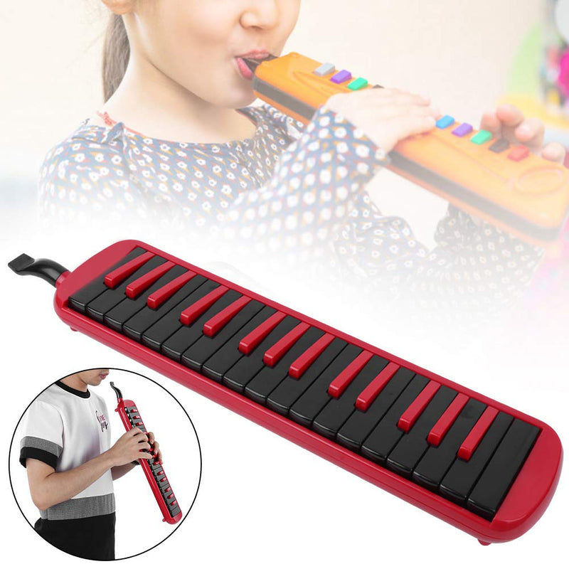 32 Piano Keys Melodica Long Tube Plastic Melodica Tube with Blowpipe Mouthpiece Storage Bag for Kids Beginners Adults Gift (Red) Red