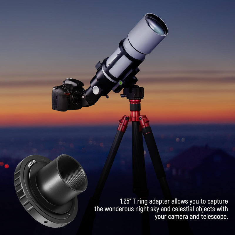 NEEWER T Ring with M42 Threads & 1.25" Telescope Adapter Compatible with Nikon F Mount Cameras & Telescope Eyepieces, Lens Adapter Ring for D850 D750 D500 D780 D7500 D5600 D3500 D5, LA-04