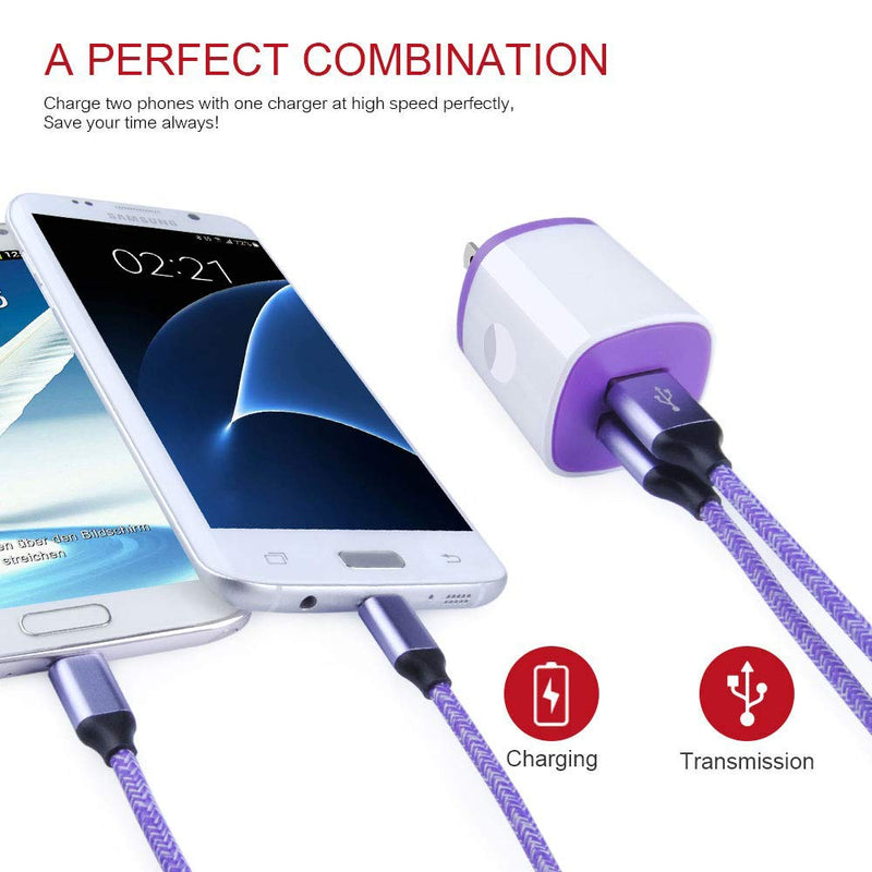 Micro USB Cable, 2-Pack 6FT Phone Charger Power Cords Android Long Fast Charging Cables Compatible with Samsung Galaxy J7 S6 S7 Edge J3,Note 3 4 5,Tablet S2 S4, LG Stylo 2/3 Plus, Kindle Fire 7 8 10 Purple+Purple