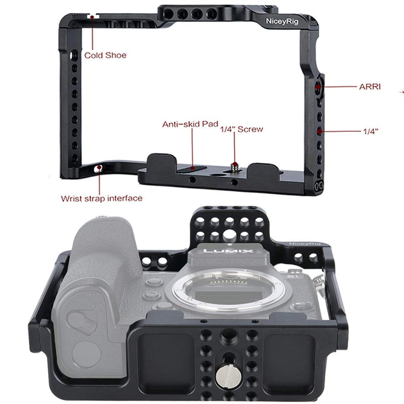 NICEYRIG Camera Cage for Panasonic Lumix S1 S1r, Quick Release with NATO Rails & ARRI Locating Holes- 316