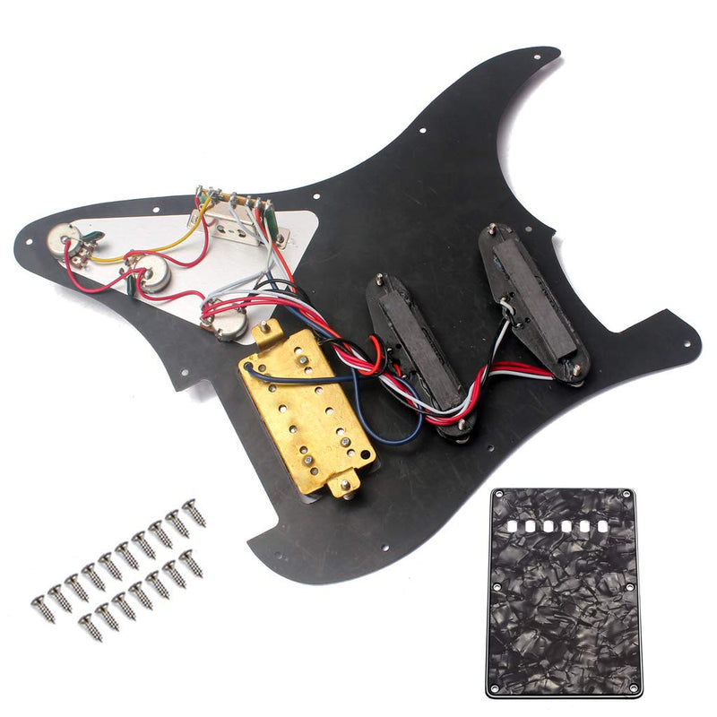 Alnicov Electric Guitar Pickguard 3-ply SSH Loaded Prewired Humbucker Pickguard Pickups Set for Guitar,Black Pearl