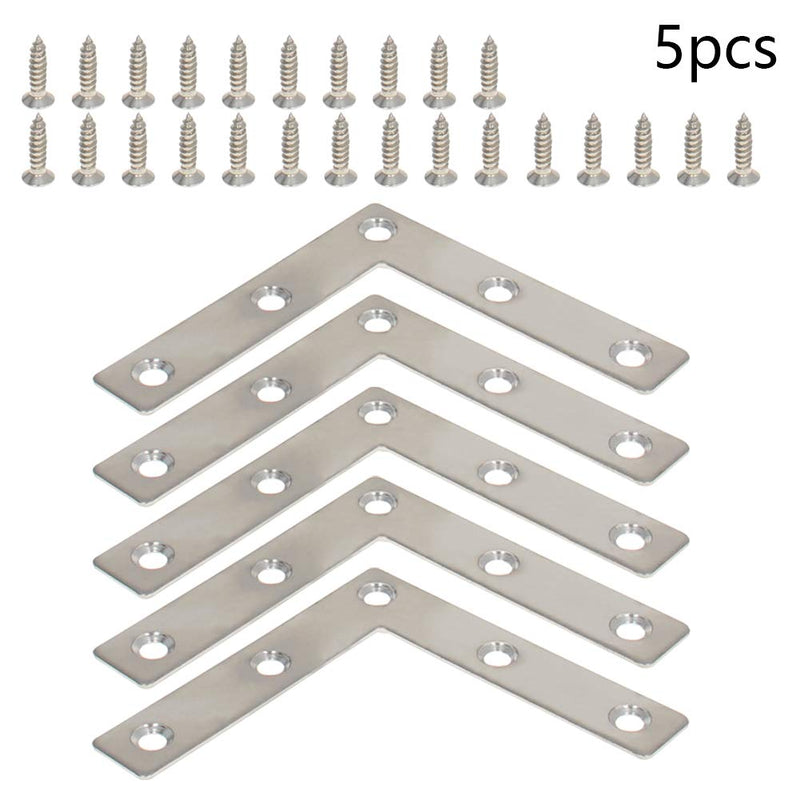 MroMax 5PCS L-Shaped Right Angle Bracket (L x W) Stainless Steel Right Angle Bracket Fastener Silver