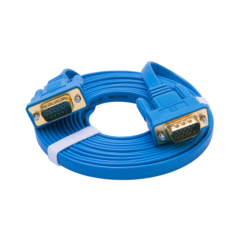 DTech Ultra Slim Flat Computer Monitor VGA Cable 15 Feet Male to Male Connector Wire - Blue - 5m 16ft
