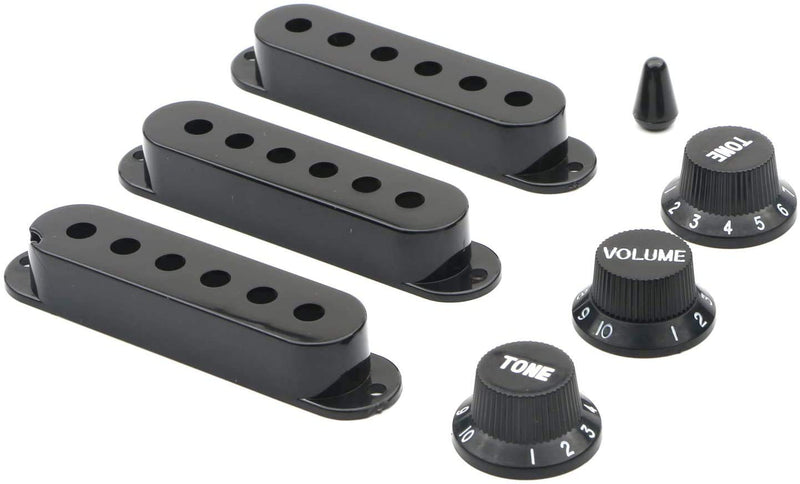 Swhmc Guitar Switch Tip 3 Pickup Cover 2 Tone 1 Volume Knobs Set Black for Strat(48-50-52mm) 48-50-52mm