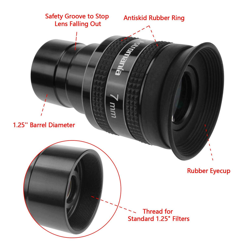 Astromania 1.25" 7mm 58-Degree Planetary Eyepiece for Telescope