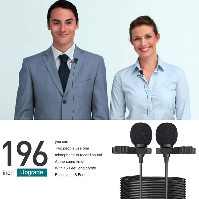 [AUSTRALIA] - Premium 196" Dual-Head Lavalier Microphone, Professional Lapel Clip-on Omnidirectional Condenser Mic for Apple iPhone,Android,PC,Recording YouTube,Interview,Video Conference,Podcast 