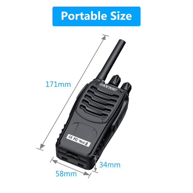 eSynic Rechargeable Walkie Talkies with Earpieces 2pcs Long Range Two-Way Radios 16 Channel UHF USB Cable Charging Walky Talky Handheld Transceiver with Flashlight