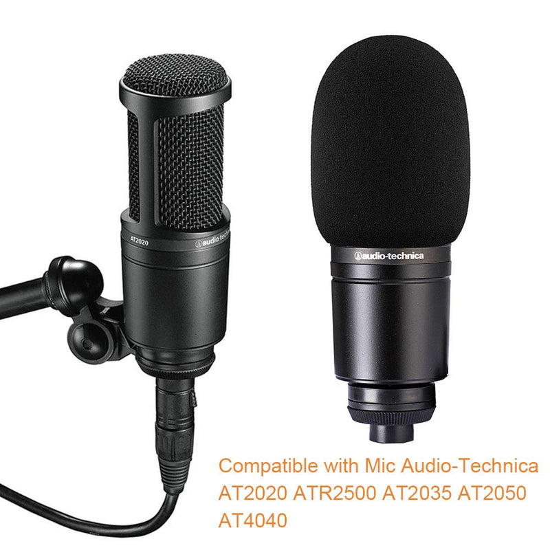 [AUSTRALIA] - 2pcs AT2020 Microphone Foam Cover Windscreen Pop Filter Black Compatible with Mic Audio Technica AT2020 ATR2500 AT2035 AT2050 AT4040 Cardioid Condenser Microphone Noise Reduction 2pcs Foam Covers 