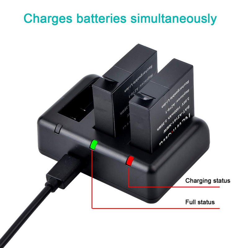 Newmowa AZ16-1 Replacement Battery (2-Pack) and 3-Channel USB Charger for Xiaomi YI AZ16-1,AZ16-2 and Xiaomi Yi 4K,Yi 4K+,Yi Lite,YI 360 VR Action Camera(Not for Discovery Version)