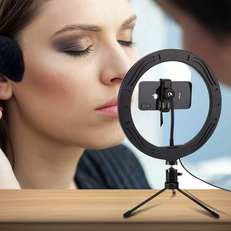 LED Ring Light with Mic, 10.2'' 10 Brightness Dimmable Ringlight with White/Soft/Warm 3 Light Modes for Makeup Selfie YouTube TikTok Live Streaming Record Videos