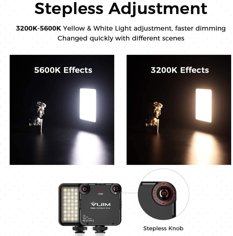 Camera LED Video Light Portable - Photography Bi-Colored Photo Lights Dimmable 3 Cold Shoe Vlog Light for iPhone Video Recording DSLR on Camera Rechargeable Light for Sony Canon Gopro 6 7 8 9 Black