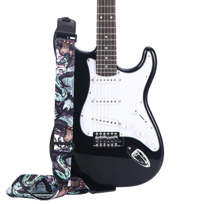 Eyeshot Guitar Strap Adjustable Soft Guitar Strap with Genuine Leather End, Acoustic Electric Bass Guitar Strap with Strap Locks & Strap Picks Cyan Snake