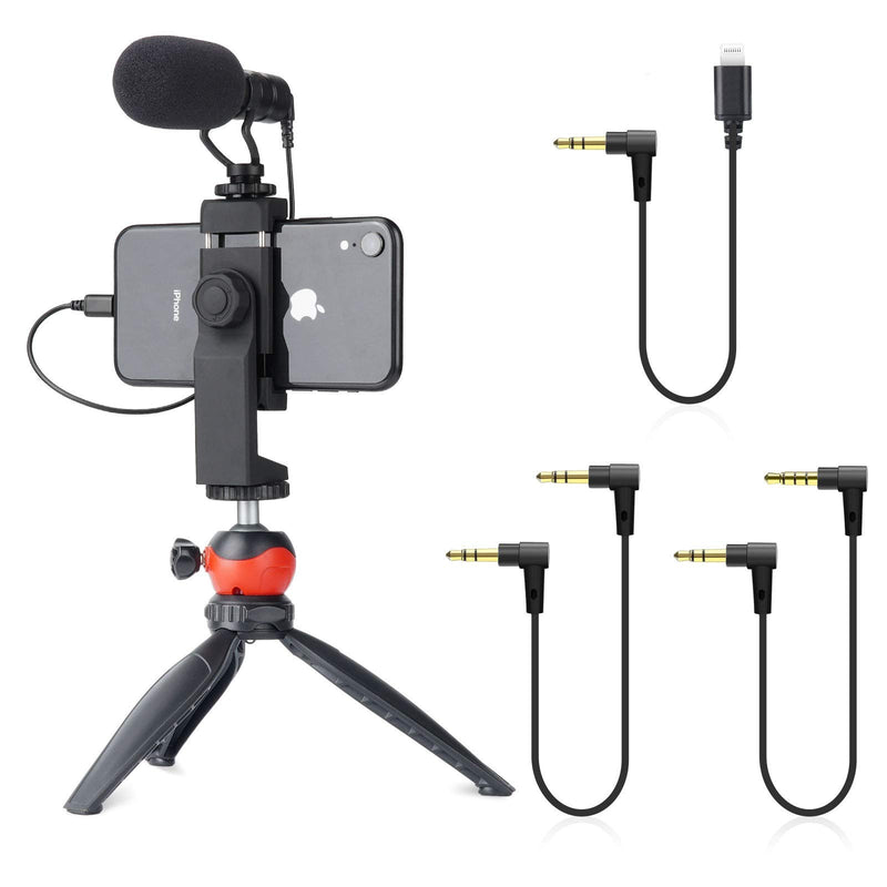 EACHSHOT Smartphone Vlogging Kit with Microphone,Tripod, Dongle Compatible iPhone 12 Mini Pro Max,11 Pro XS XR iOS Devices Android - Microphone for Video Recording Vlog Live Streaming YouTube TikTok