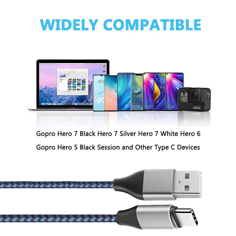 10FT USB C Cable Nylon Braided Charging Cord Compatible for Samsung Galaxy S10 S10E A10 A10E S20,GoPro Hero 7 8 5 6,Hero 5/Black/Session,Hero 6 Hero 7 Black Silver White,Hero Fusion Hero 8 Type C Cord