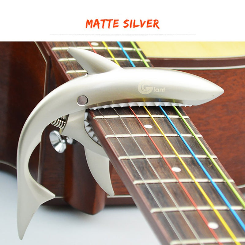 ZEALUX Shark Guitar Capo for Guitars, Ukulele, Banjo, Mandolin, Bass - Made of Ultra Lightweight Aluminum Metal for 4 & 6 & 12 String Instruments - Premium Accessories (Matte Silver) Matte Silver