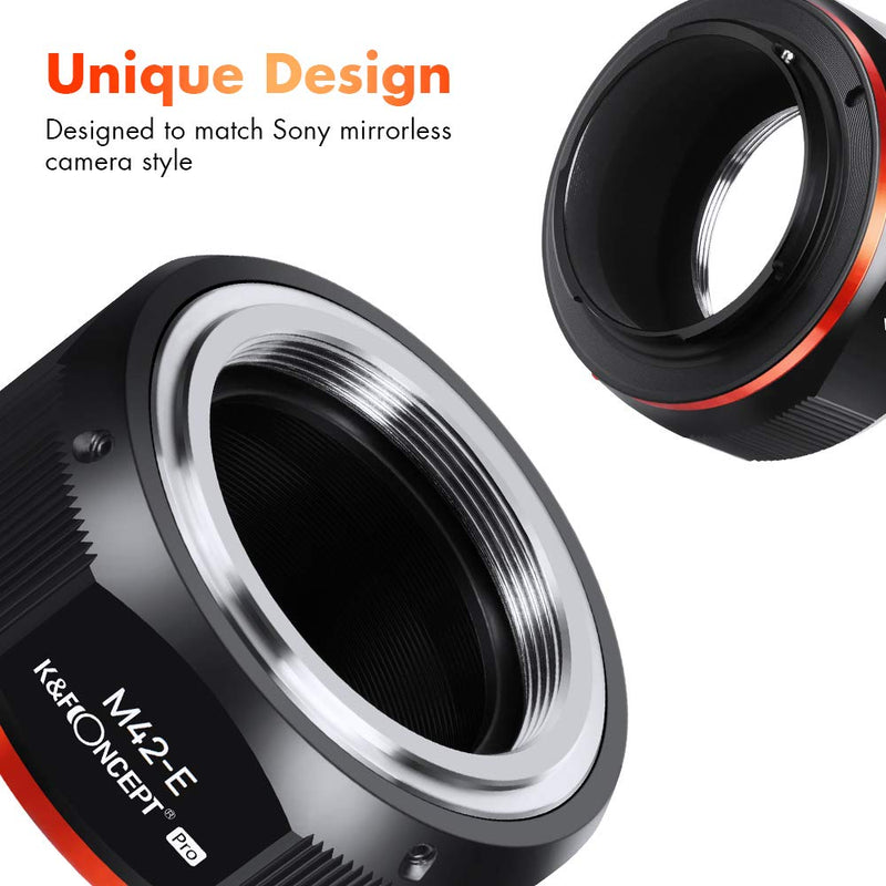 K&F Concept Lens Mount Adapter for M42 Lens to Sony NEX E-Mount Camera for Sony Alpha NEX-7 NEX-6 NEX-5N NEX-5 NEX-C3 NEX-3 with Matting Varnish Design M42-E