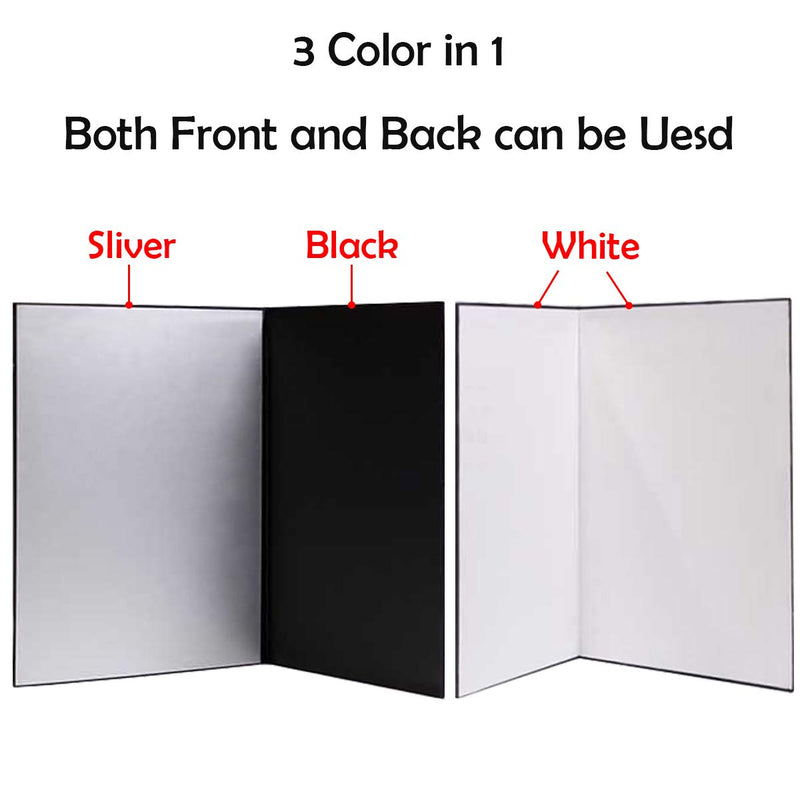Meking 12x8 Inch 3in1 Cardboard Light Reflector for Photography, Studio Tabletop Food and Product Photo Shoot - Black, Silver and White A4-1 Pack
