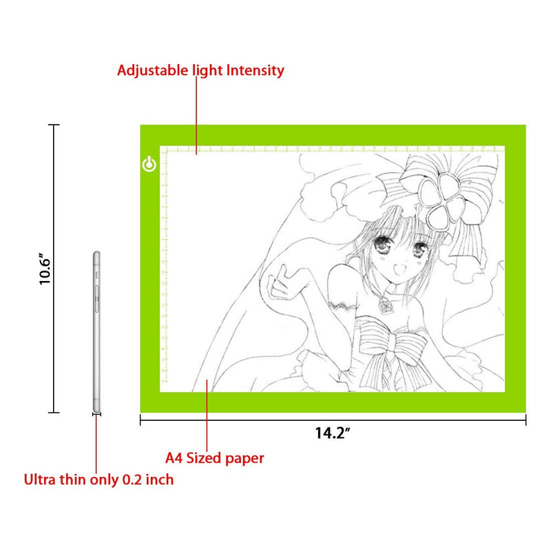 Tracing Light Table Ultra-thin A4 LED Copy Board NXENTC Light Pad Drawing Display Pad Brightness Adjustable Stencil Artist Art Tracing Tatto Table Green