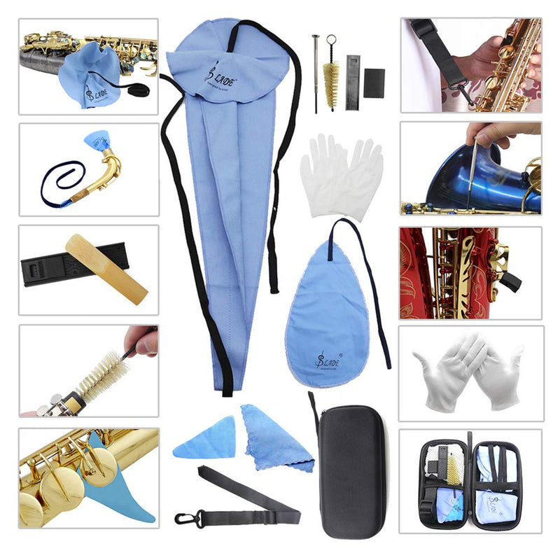 YZNLife Saxophone Cleaning Kit with Case Included Thumb Rest Cushion Reed Case Mouthpiece Brush Mini Screwdriver Cleaning Cloth for Alto Tenor Clarinet Flute and Wind & Woodwind instrument
