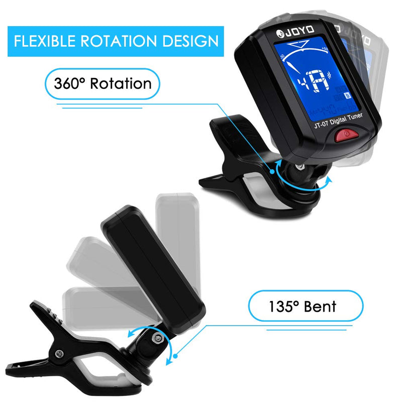 JOYO Guitar Tuner Clip on Chromatic Digital Tuner for Acoustic Guitar, Ukulele, Violin, Bass, Banjo, Mandola with Picks and Picks Holder