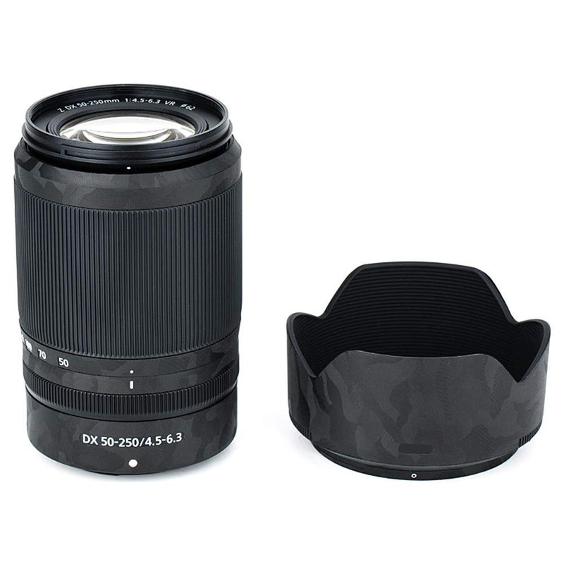 Anti-Scratch Lens & Lens Hood Cover Skin Sticker Protector Film for Nikon Nikkor Z DX 50-250mm F4.5-6.3 VR Lens & HB-90A Lens Hood Skin Guard Shield on Nikon Z 50 Z50 - Shadow Black Camouflage Pattern