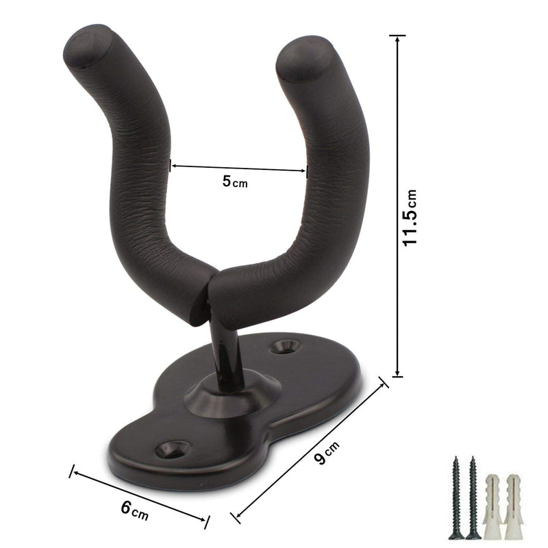 Guitar Hanger Wall Mount 2 Pack hook Metal Holder Black for Acoustic Electric Bass Guitars Ukulele and More Instruments