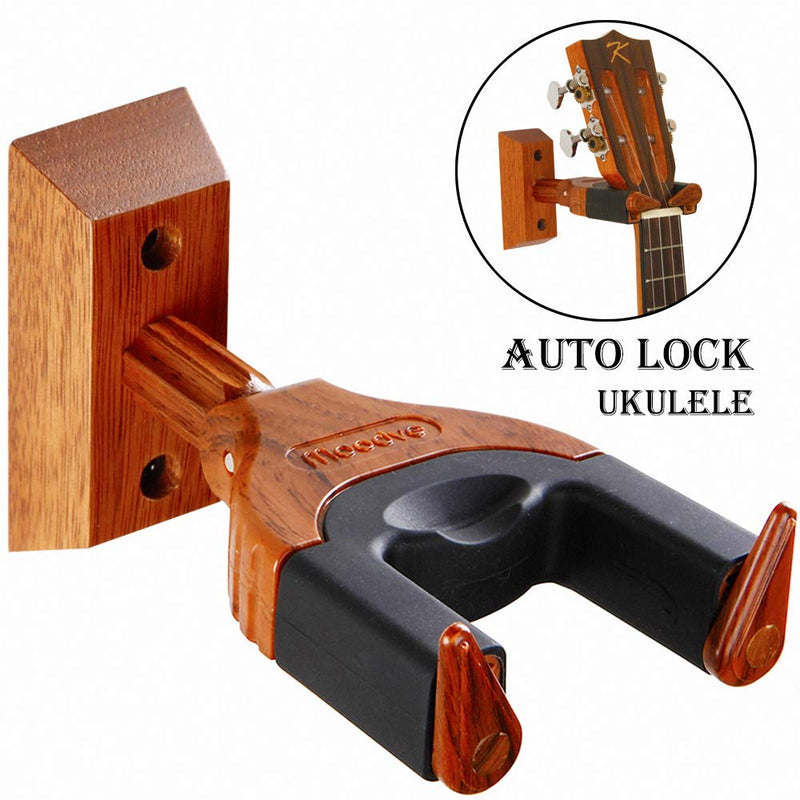 Ukulele Wall Mount, Auto Lock Ukulele Hanger, Hard Wood Base Ukulele Holder, For Ukulele/Violin/Banjo/Mandolin Wall Mount Hook Stand