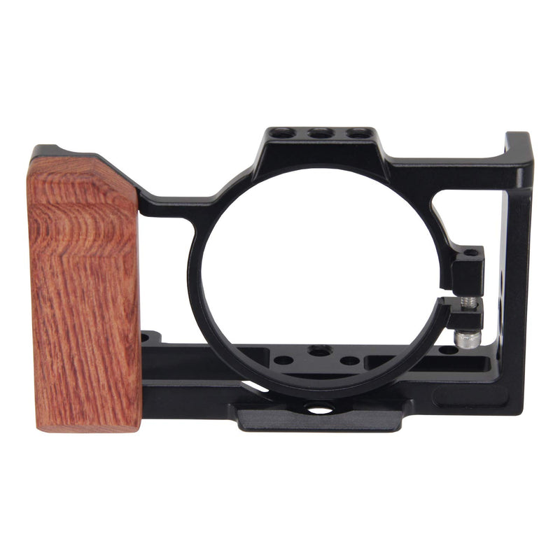 Easy Hood Camera Cage for Sony ZV-1 ZV1 Digital Camera, Vlogging Video Shooting Filmmaking Rig Stabilizer with Wooden Handle Grip, 1/4" Mounting Points, 3/8" Arri Locating Hole and Cold Shoe