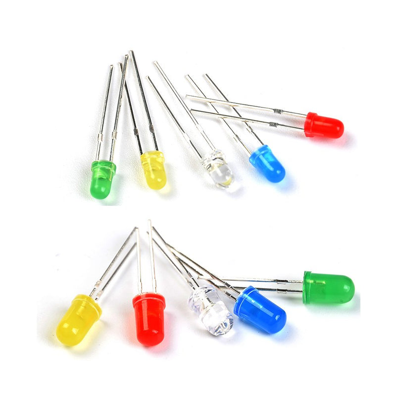 OFNMY LED Diode Lights, 3mm and 5mm LED Lights Emitting Diodes Assortment Set Kit for Arduino Bright White Red Blue Green Yellow, 300-Pack 300-Pack 5mm and 3mm LED