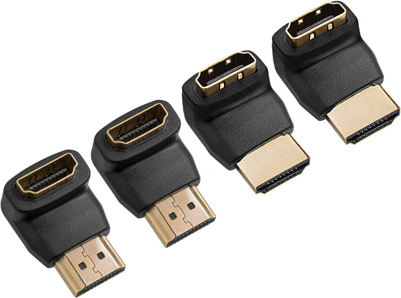 Twisted Veins HDMI 90 & 270 Degree, 4-Pack, Right Angle Adapters/Connectors, Supports HDMI 2.0b 4K 60hz HDR 90 & 270 Degree, 4 Pack