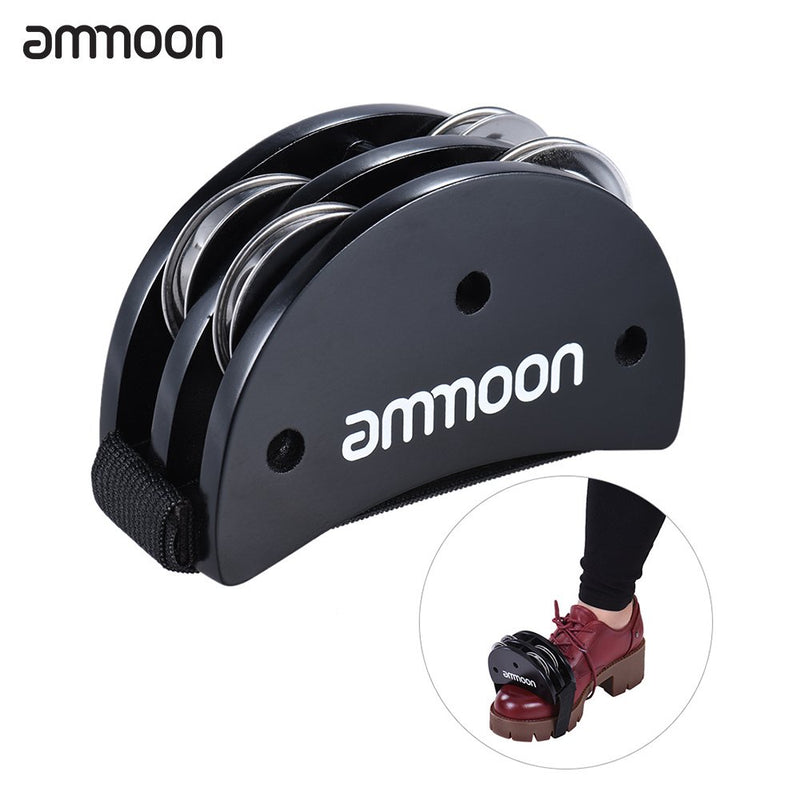 ammoon Percussion Foot Tambourine with Stainless Steel Jingles Cajon Box Drum Companion Accessory for Hand Percussion Instruments-Black Black