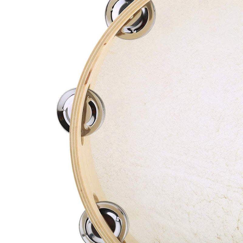 Andoer 10" Hand Held Tambourine Drum Bell Birch Metal Jingles Percussion Musical Educational Toy Instrument for KTV Party Kids Games 10 inch