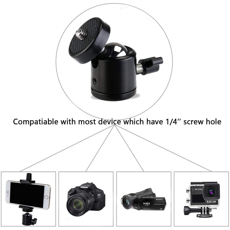 AOQIYUE Universal 1/4" Swivel Mini Ball Head Screw Tripod Mount（2 Pack）, 360 Degree Rotating Mount Base Adapter for DSLR Cameras HTC Vive Tripods Monopods Camcorder Light Stand