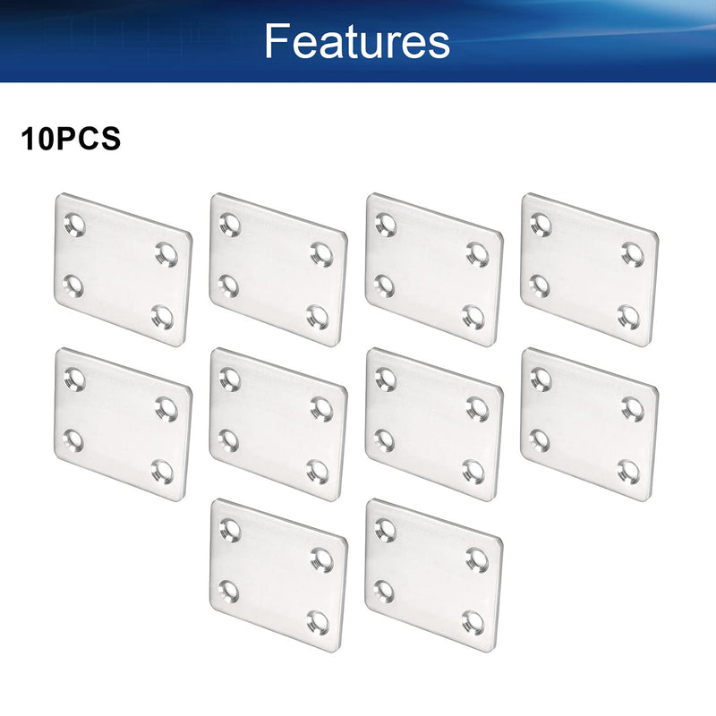 Yinpecly Small Flat Straight Mending Plates 1.85" x 1.50" Stainless Steel Straight Brace Brackets Fastener for Connector Furniture Repair Fixing Joint Silver Tone 10pcs 10 Pieces