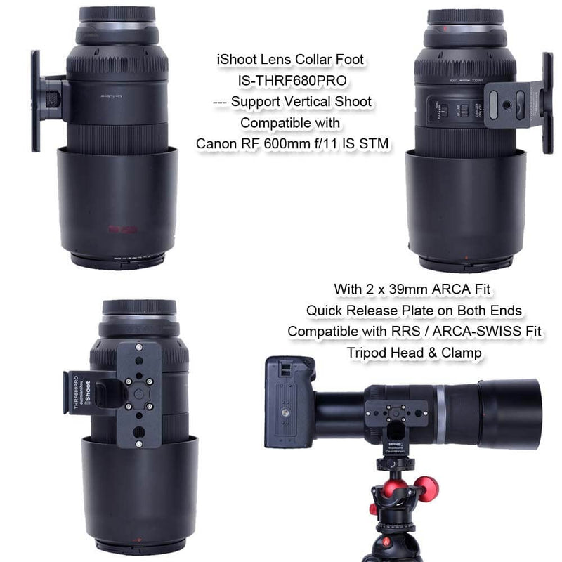 iShoot Lens Collar Foot Stand Tripod Mount Ring Base Compatible with Canon RF 600mm f/11 is STM & RF 800mm f/11 is STM, Support Vertical Shoot, with 2 x Arca-Swiss Fit Quick Release Plate Dovetail