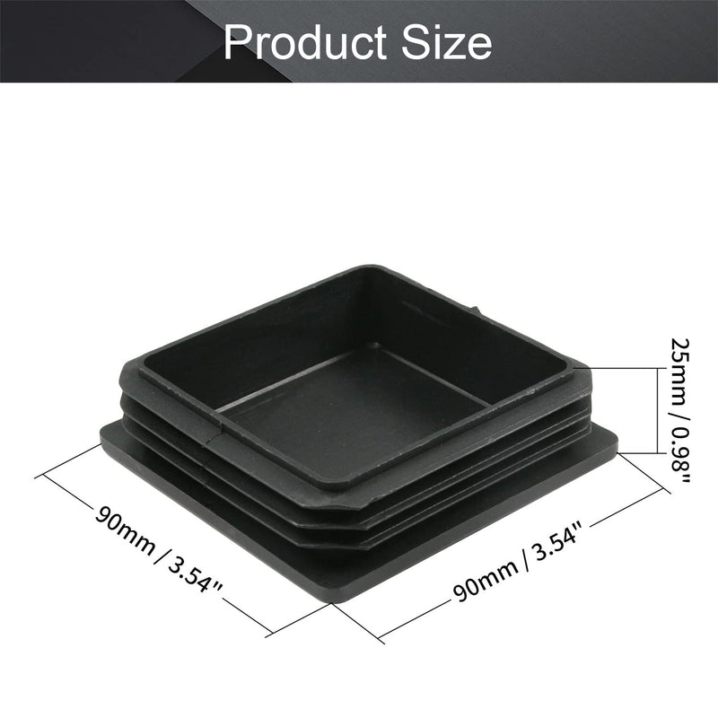 MroMax 4PCS 3.54" x 3.54" (LxW) Plastic Tubing Plug Square Post End Caps for Handrail Stair Newel Guardrail Tube Black 90x90mm