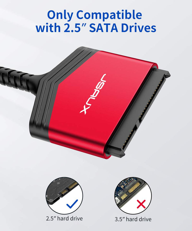 JSAUX SATA to USB A Cable, USB A 3.0 to 2.5” SATA III Hard Drive Adapter Aluminum Shell Nylon Cord External Converter for SSD/HDD Data Transfer-Red USB 3.0-SATA Red